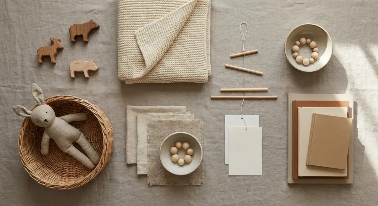 Japandi Kinderkamer - flatlay van decoratieve objecten