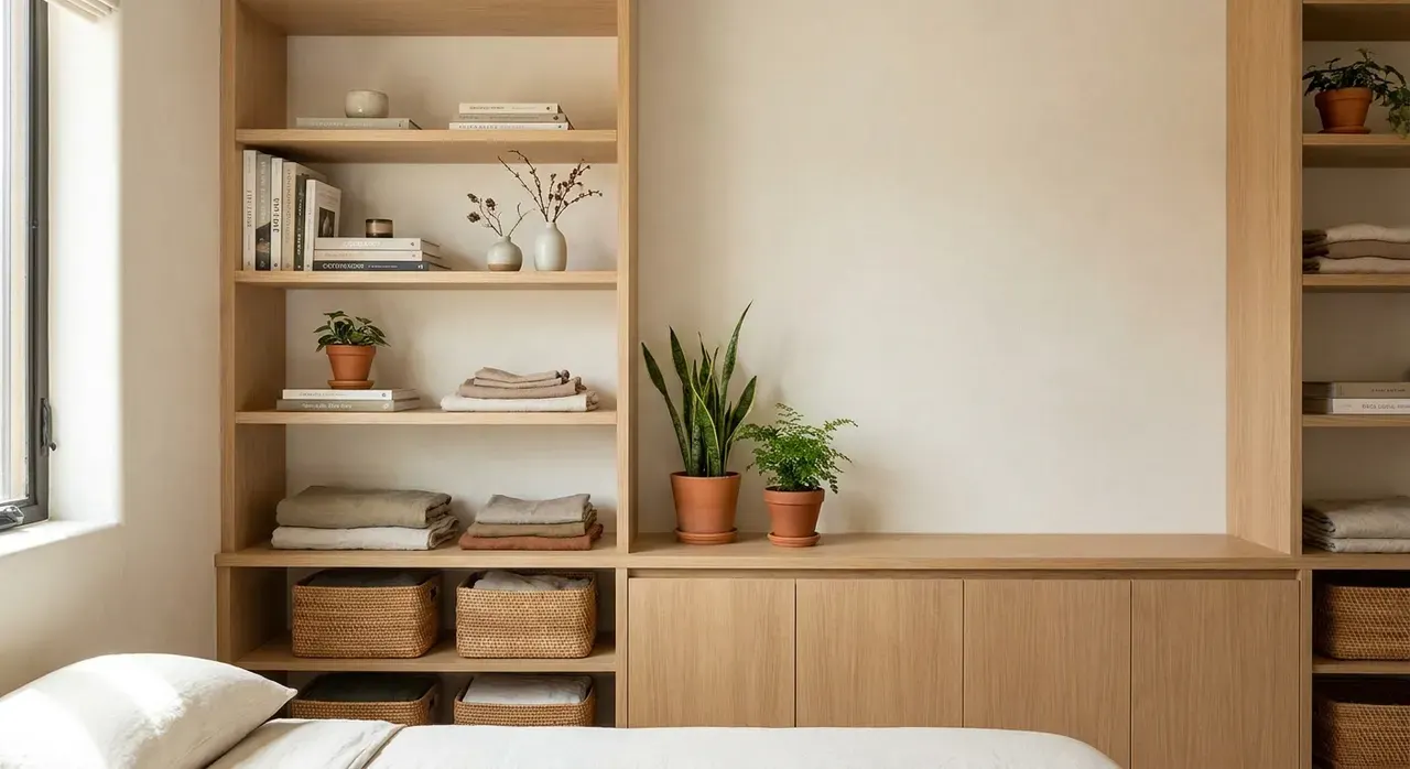 Japandi Slaapkamer - rekken en opbergen