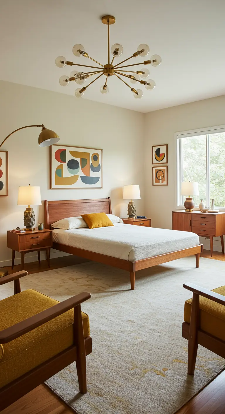 Midcentury Modern Slaapkamer - sfeervolle slaapkamer 1