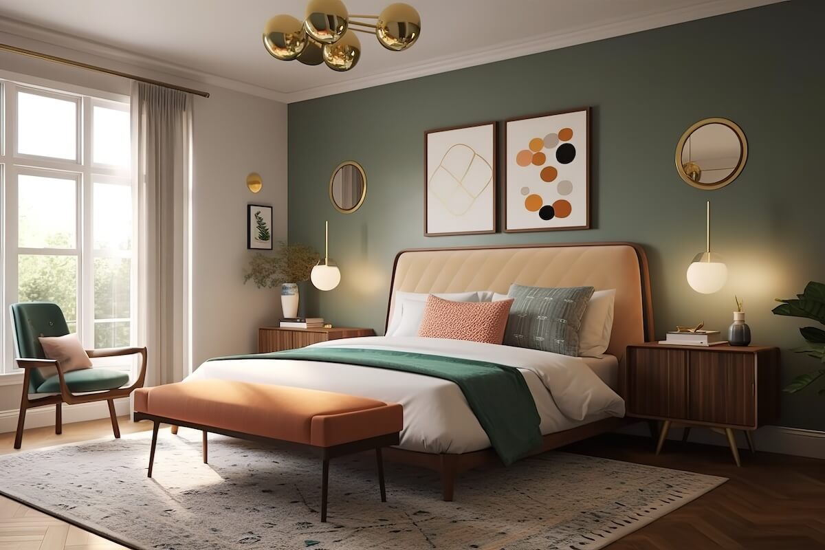 Midcentury Modern Slaapkamer - sfeervolle slaapkamer 4
