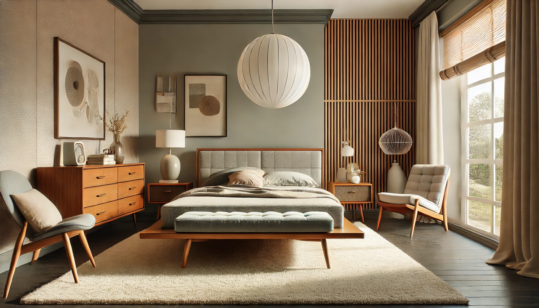 Midcentury Modern Slaapkamer - sfeervolle slaapkamer 9