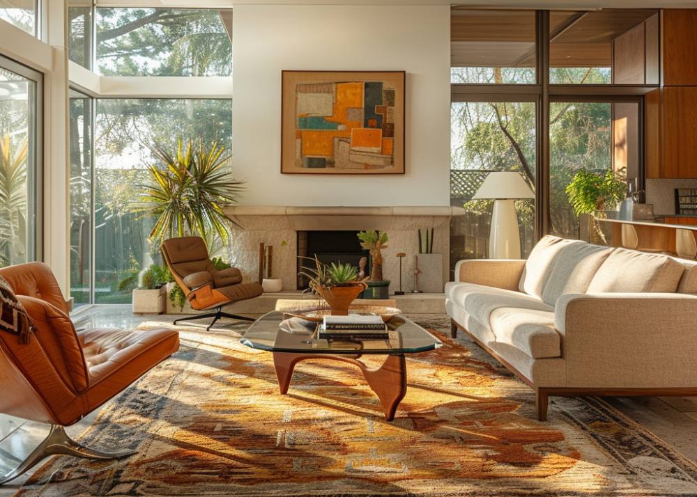 Midcentury Modern Woonkamer - sfeervolle woonkamer 1
