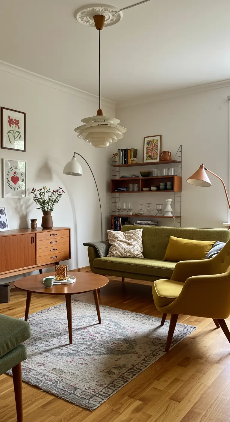 Midcentury Modern Woonkamer - sfeervolle woonkamer 6