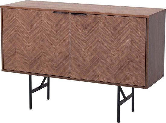 Walnoot Houten Dressoir met Visgraatpatroon en Messing Handgrepen