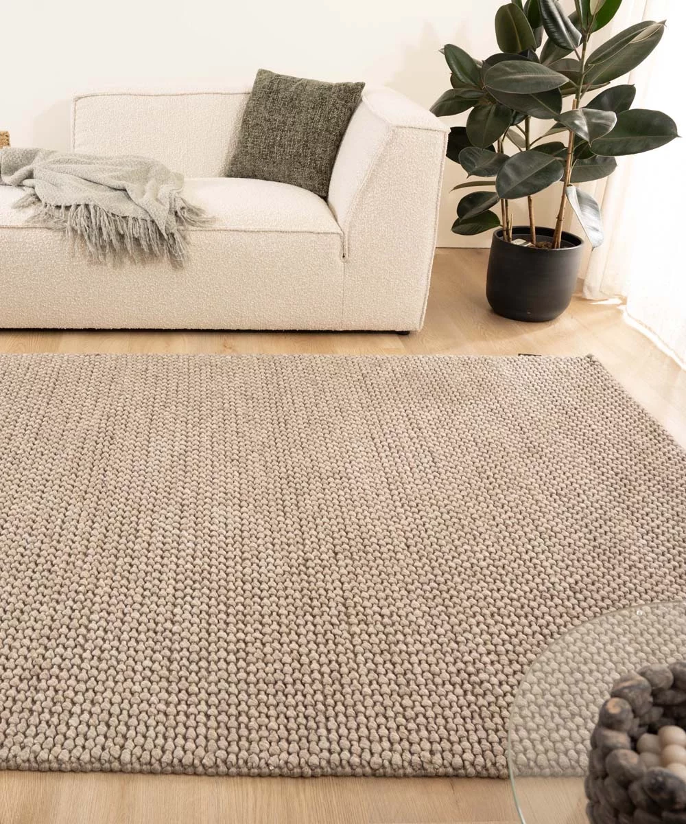 Handgeweven Wollen Vloerkleed Beige Groot