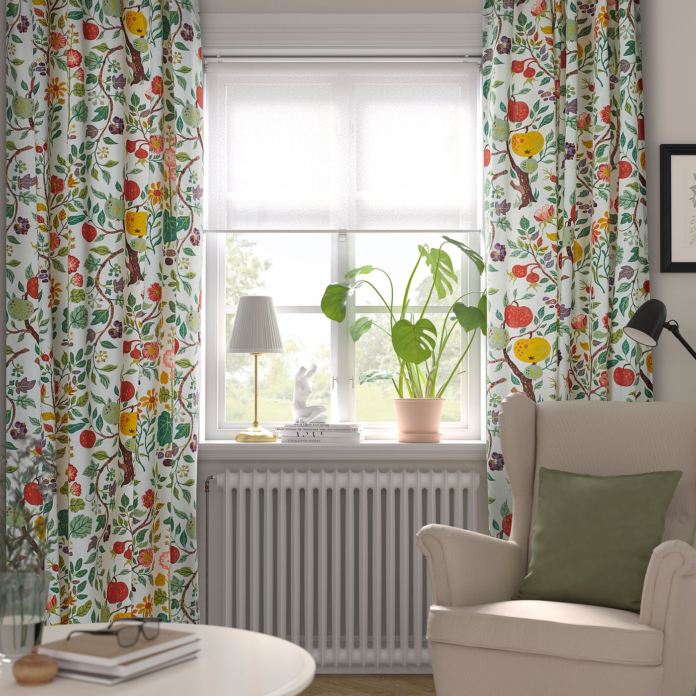 Velvet Gordijnen met Bloemenprint Saliegroen