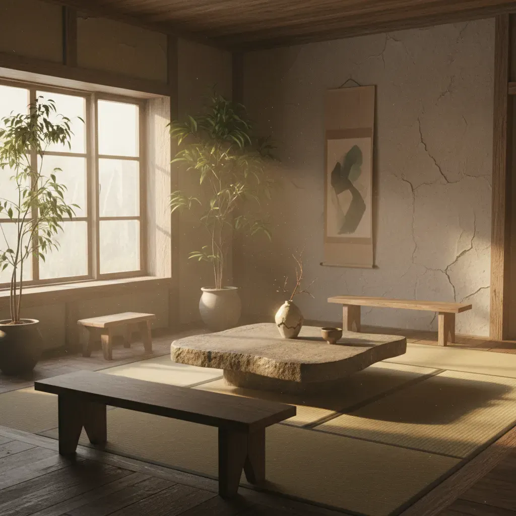Wabi-Sabi Woonkamer - ochtendlicht
